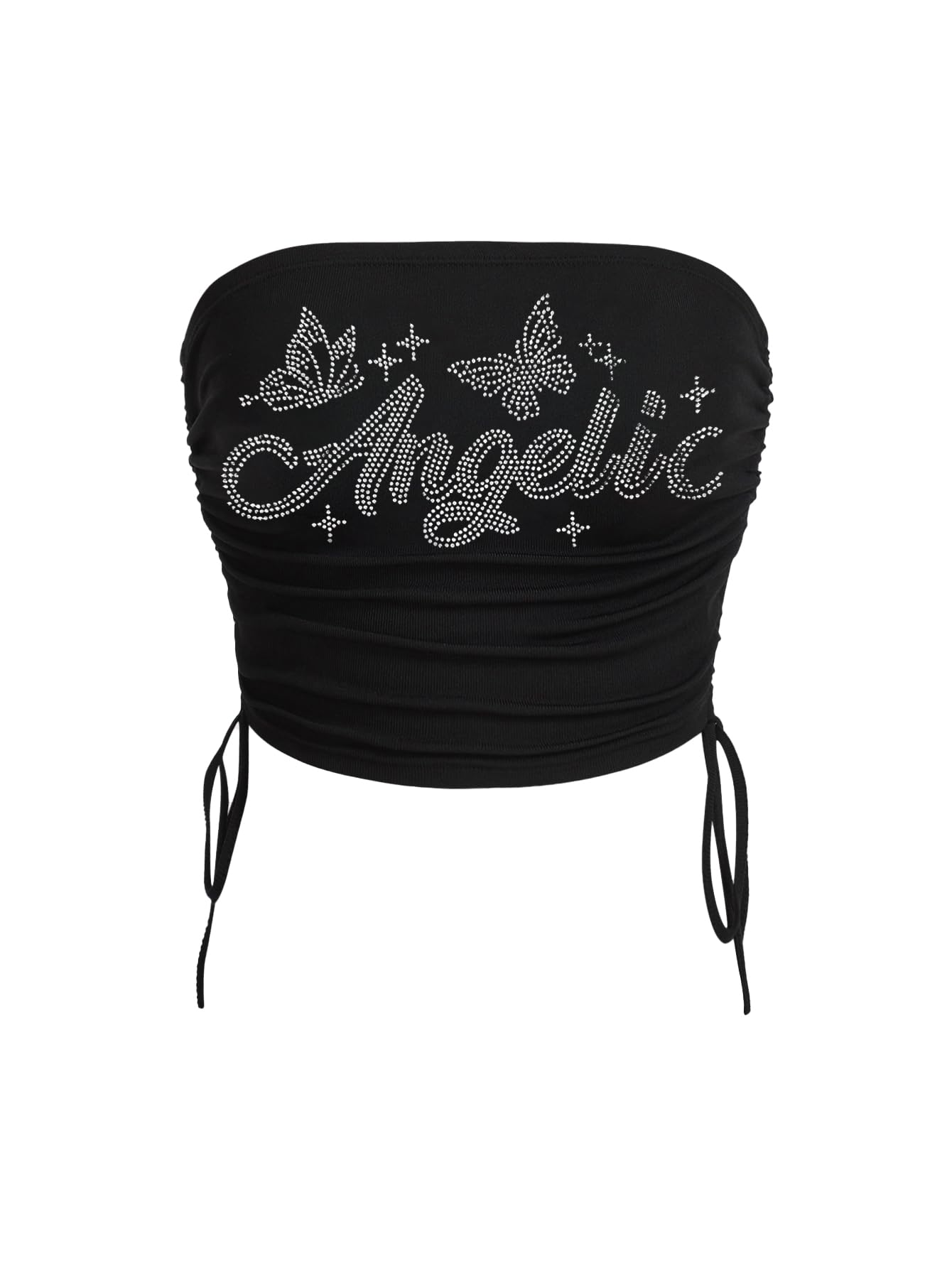 Women's Y2K Tube Tops Rhinestone Strapless Sleeveless Graphic Crop Tops