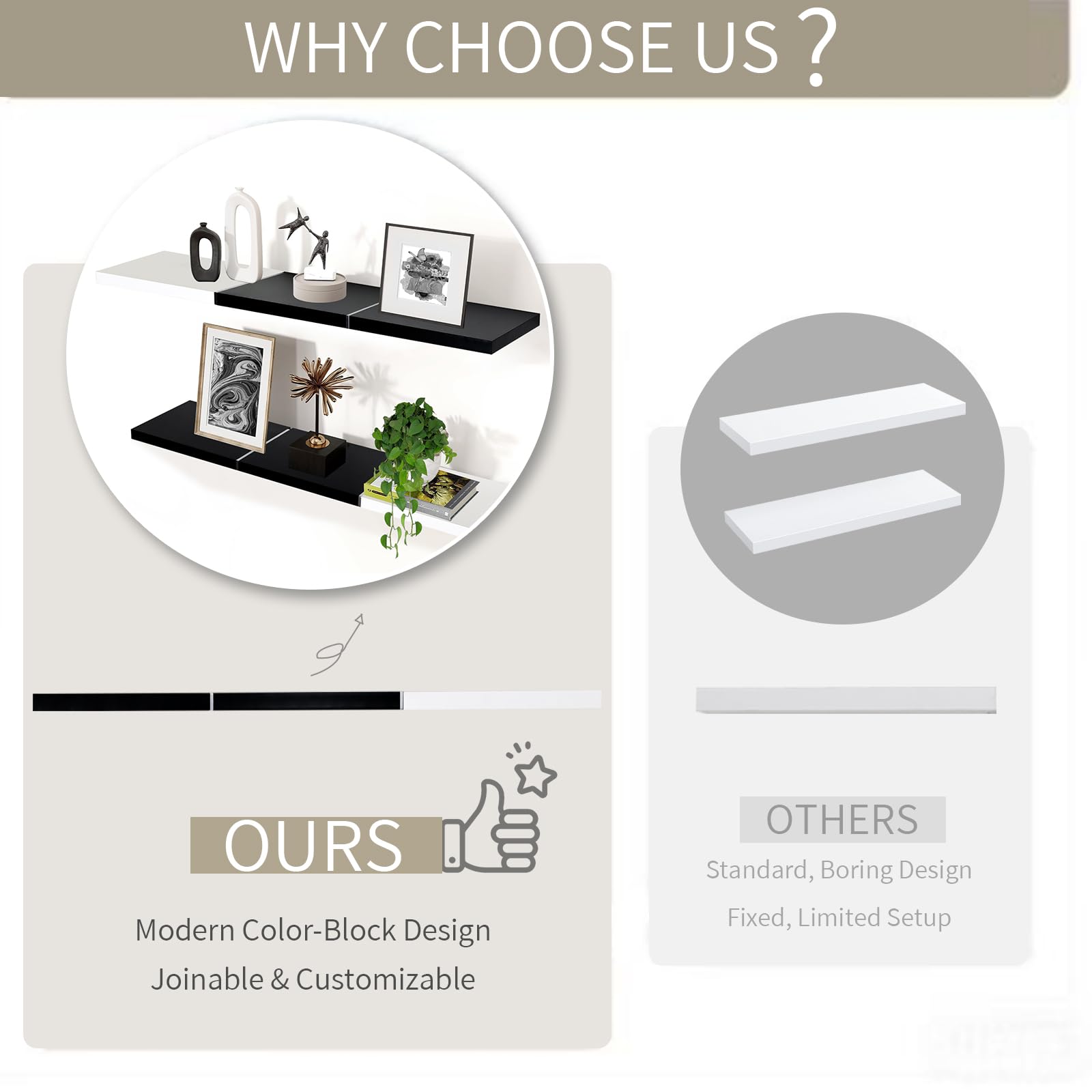 Color-Blocked Floating Shelves â€?Set of 2 Wall-Mounted Shelves for Bedroom & Living Room Storage 36"