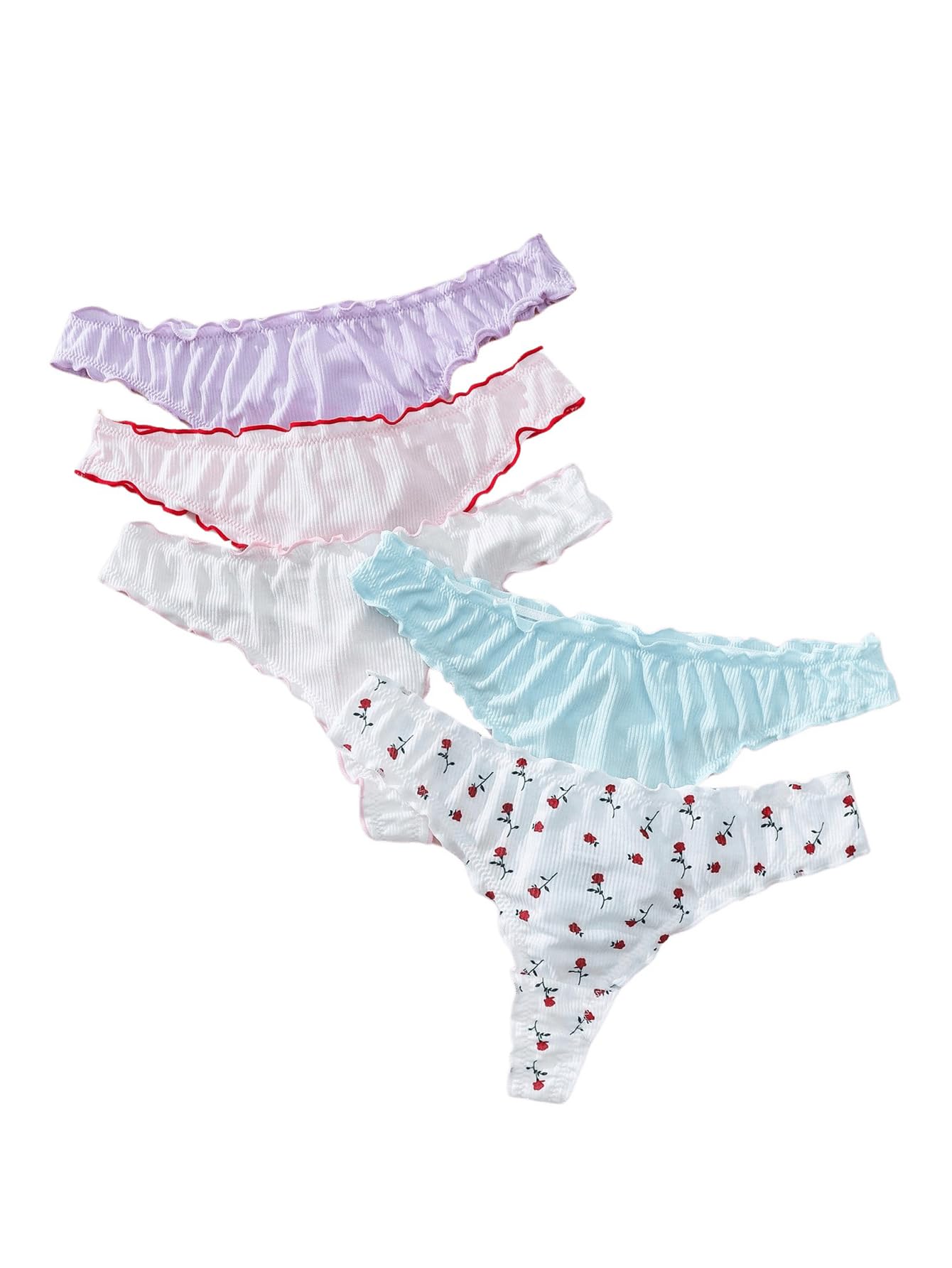 Women's 5 Pack Cute Underwear Ruffle Panties Low Rise Thong Set