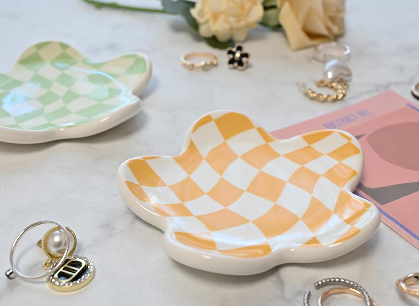 Room Decor Aesthetic Stuff for Teen Girls Gifts Trendy Stuff Pink Roon Decor Aesthetic Room Decor Bedroom Decor Aesthetic Checkered Jewelry Tray