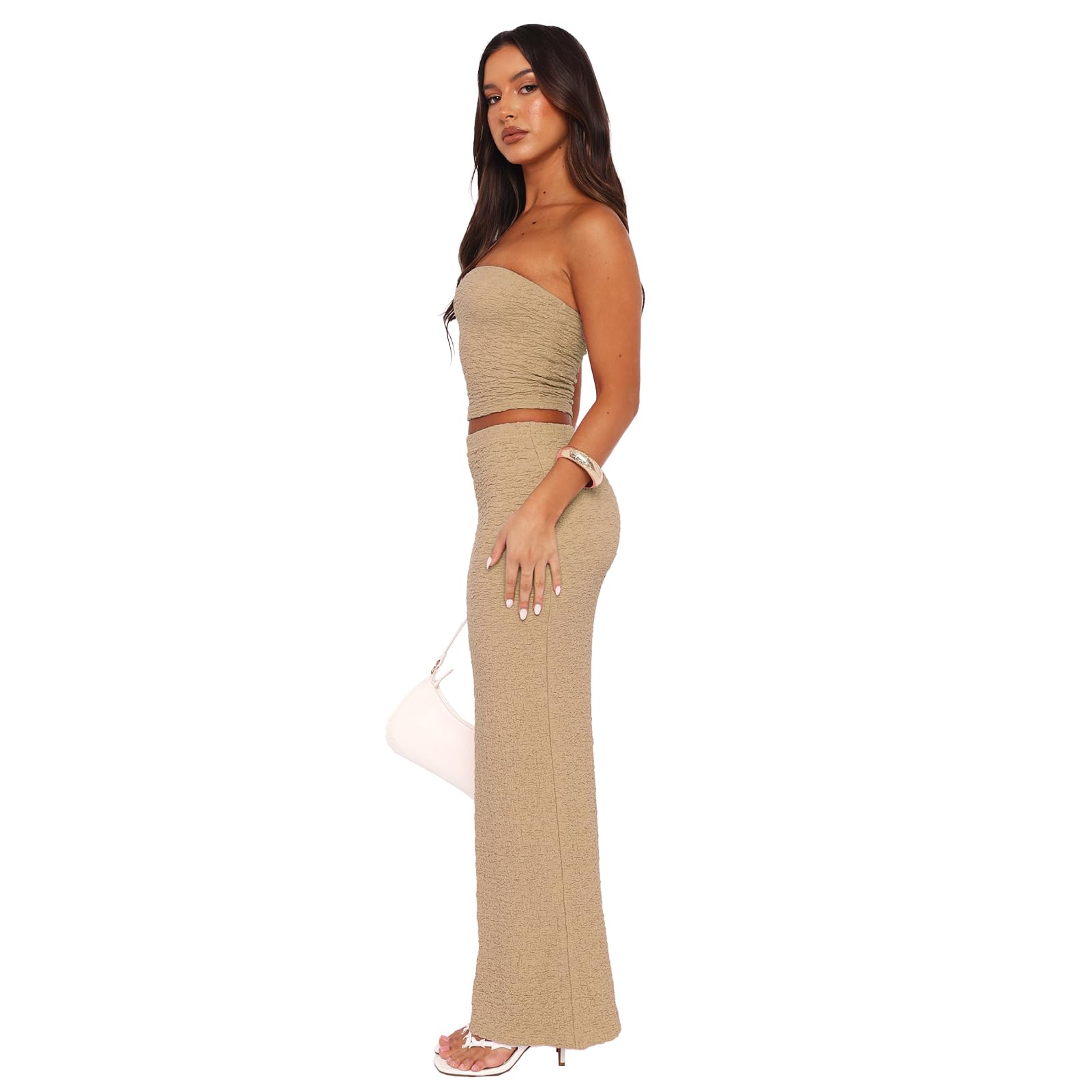Two Piece Skirt Outfits for Women Sleeveless Tube Tops Bodycon Sexy Maxi Dress 2 Piece Summer Y2K Vacation Set
