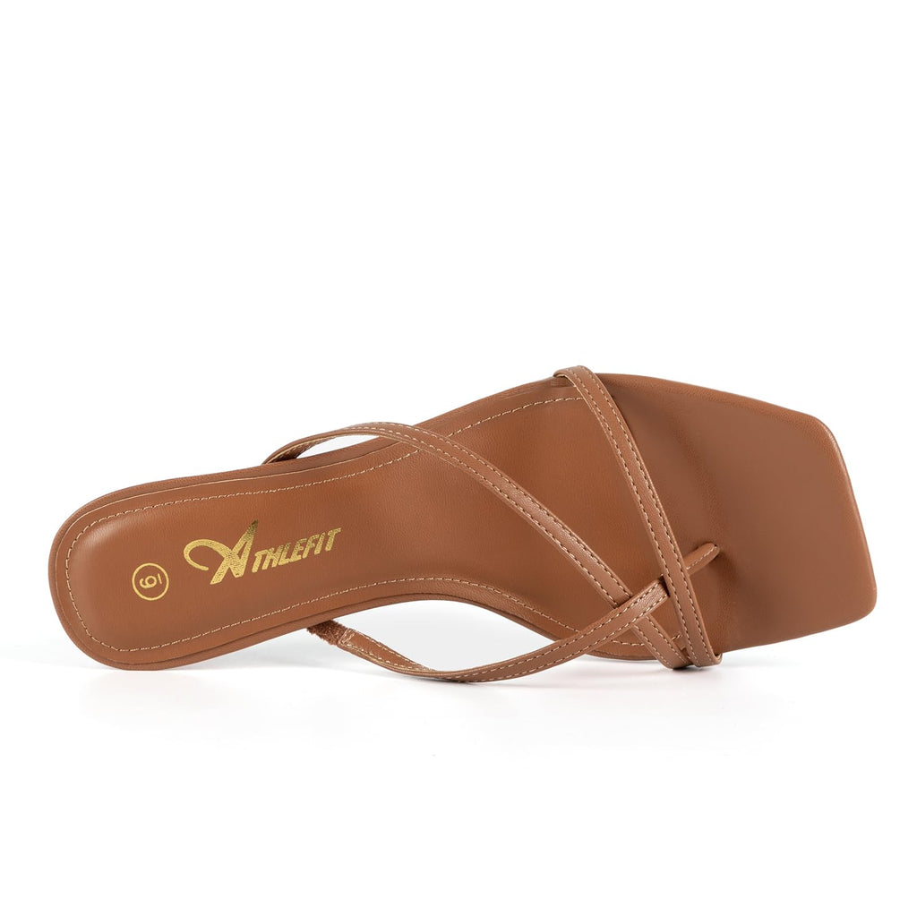 Women's Strappy Kitten Heels Flip Flops Square Open Toe Low Thong Heeled Sandals
