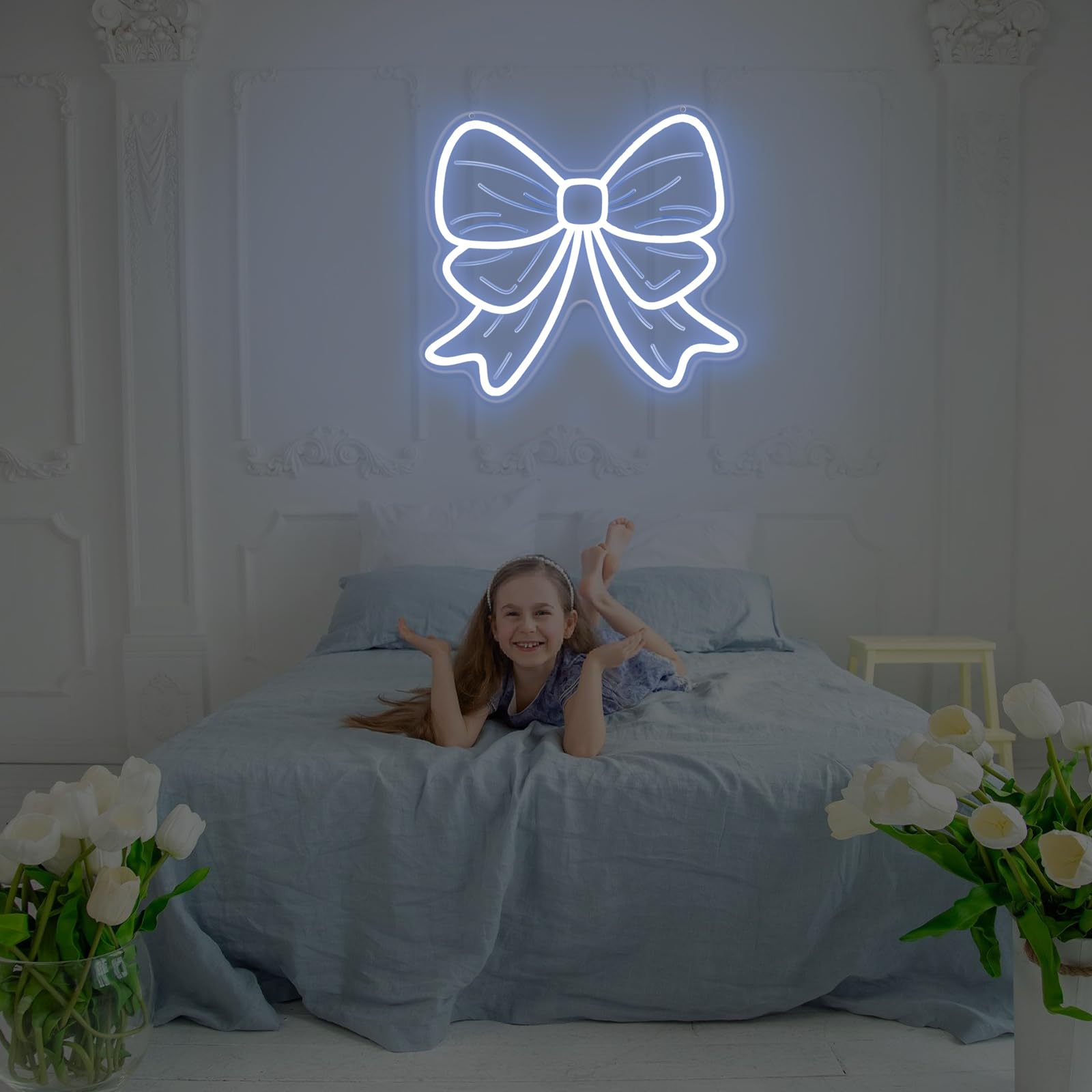 Neon Bow Mirror Sign Wall Decor