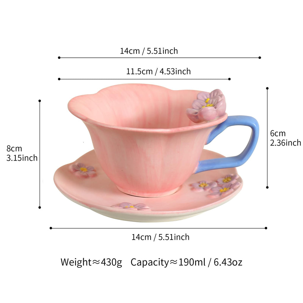 Floral Tea Cups and Saucers, Ceramic Cute Tea Cup for Tea Party