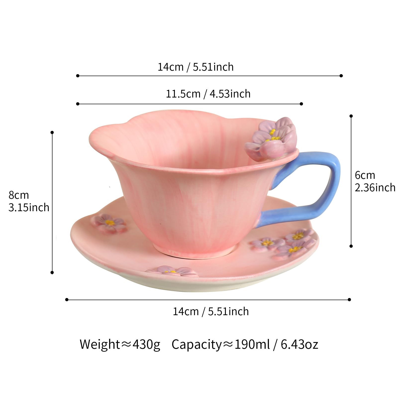 Floral Tea Cups and Saucers, Ceramic Cute Tea Cup for Tea Party