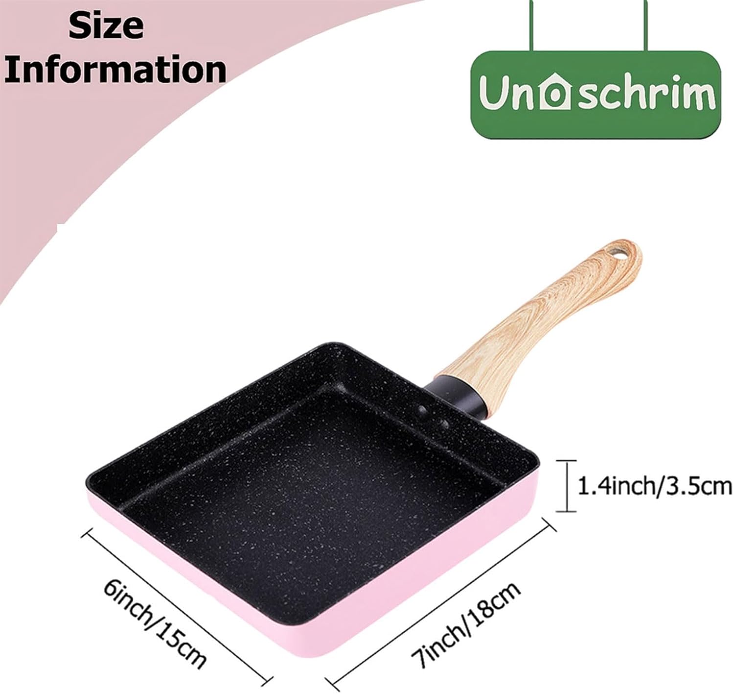 Pink Aluminum Japanese Omelet Pan, 6"x 7" Non-Stick Tamagoyaki Egg Pan, Rectangle Pan with Anti Scalding Bakelite Handle