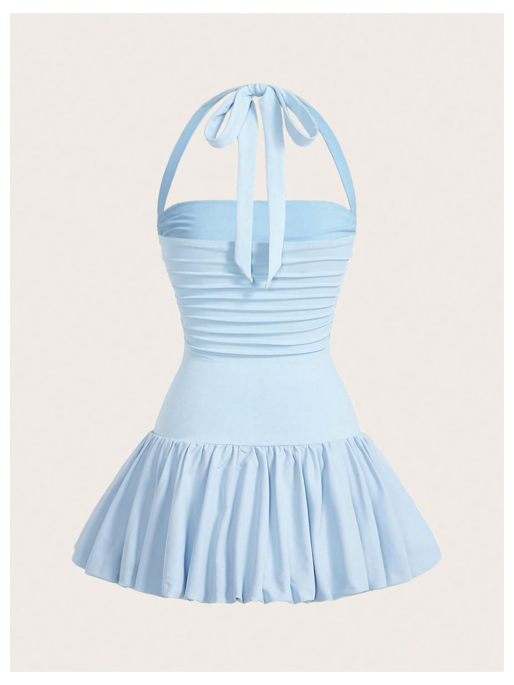 Women's Bubble Mini Dress Halter Backless Ruched Y2K Short Sundress with Built-in Shorts