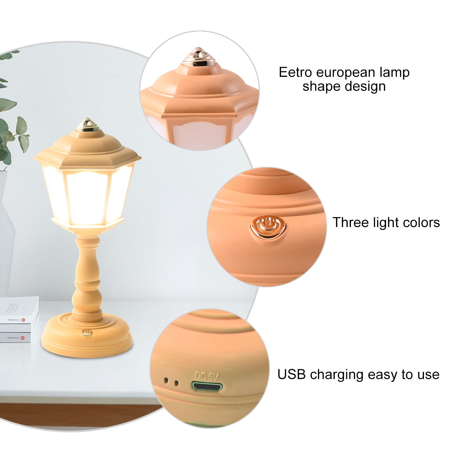 Mini Desk lamp Vintage, LED Desk Lamp USB Charging Port