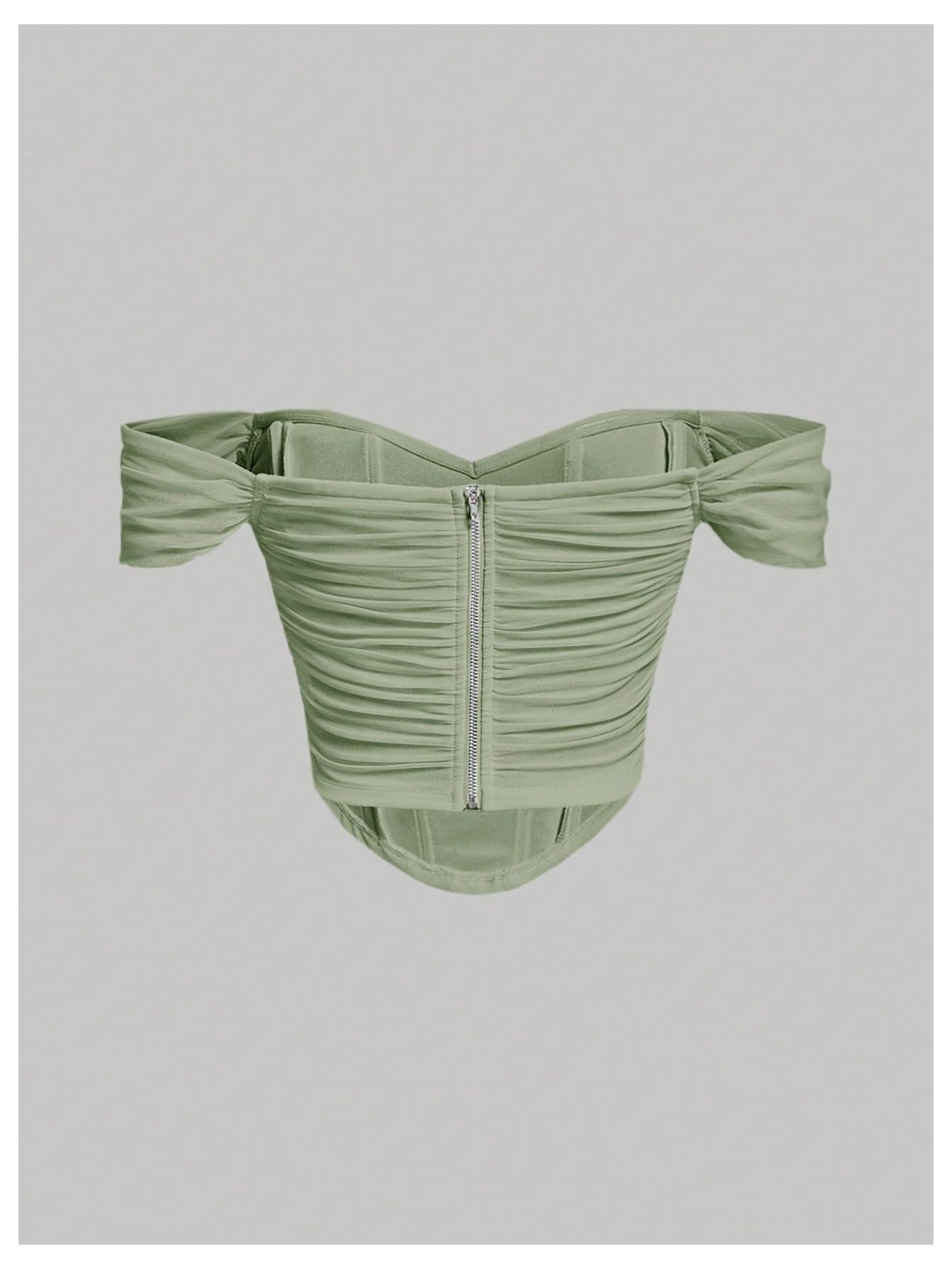 Women's Off Shoulder Short Sleeve Asymmetrical Hem Ruched Corset Crop Top