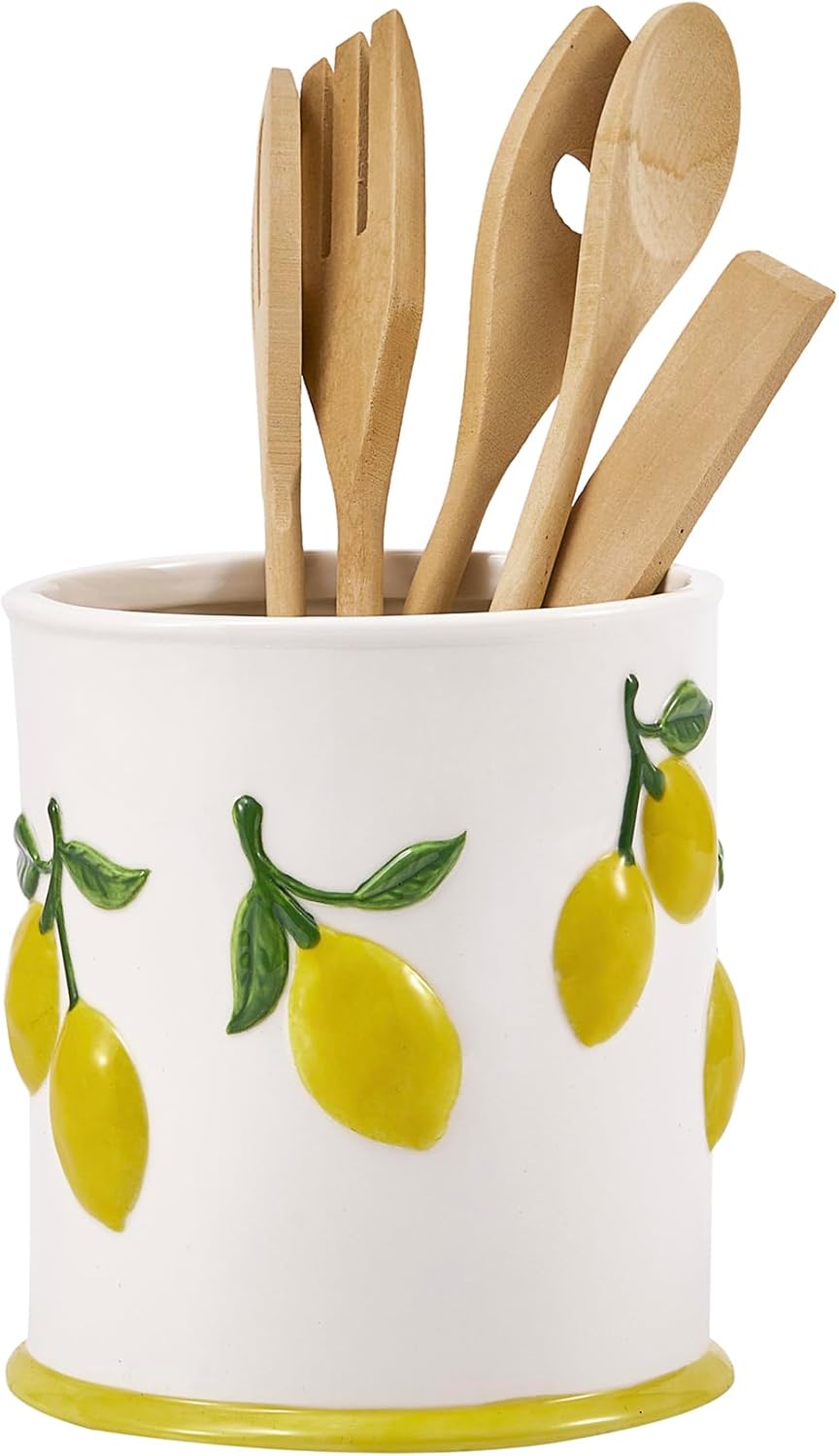 Lemon Handpainted Stoneware 6 inch Utensil Holder Cooking Utensil