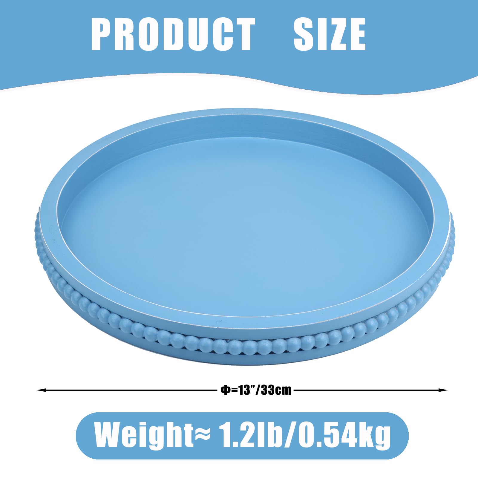 Round Wood Decorative Ottoman Tray for Coffee Table Kitchen Counter, Living Room, Handcrafted Wooden Serving Tray for Table Centerpiece