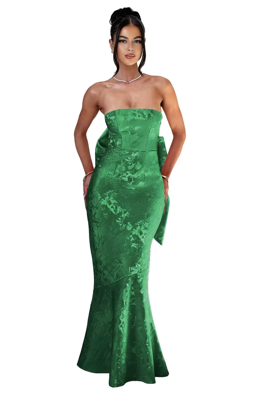 Strapless with Bow 3D Flower Mermaid Long Ball Gown Formal Dress