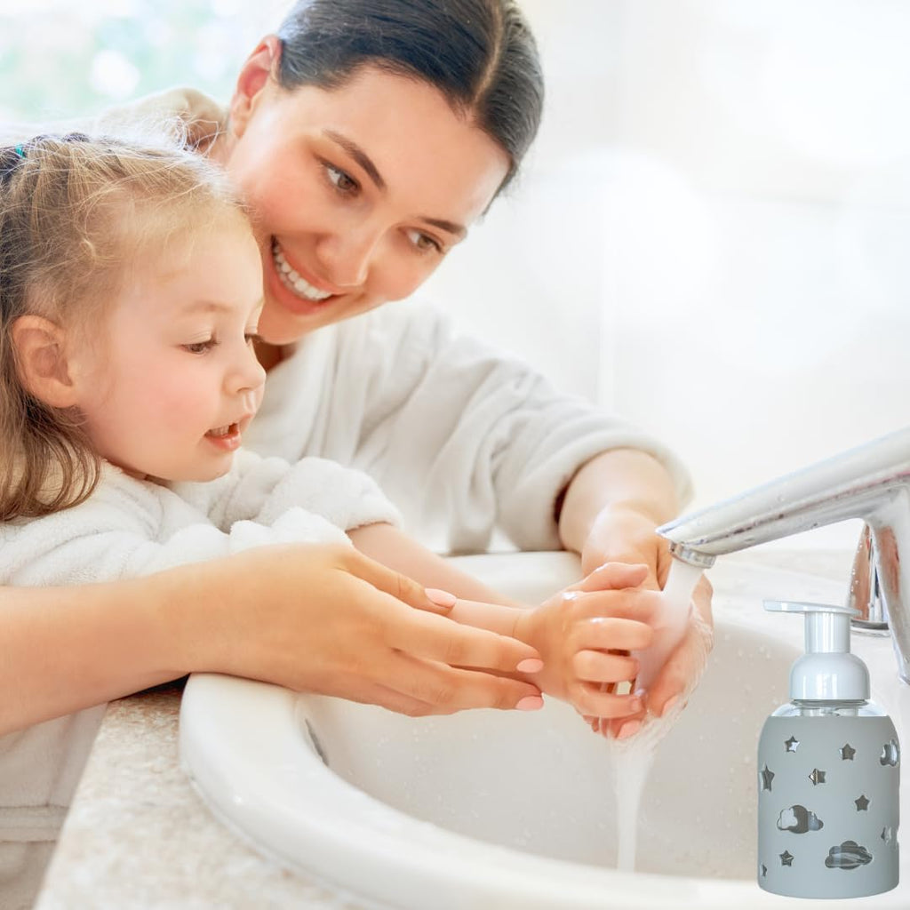 Foaming Glass Bottle Dispenser w/Heart Silicone Sleeve, 8oz