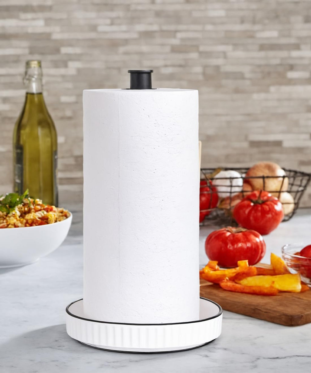 Stable Elegant and Durable Kitchen Roll Stand Paper Towel Holder Countertop, Ceramic Base