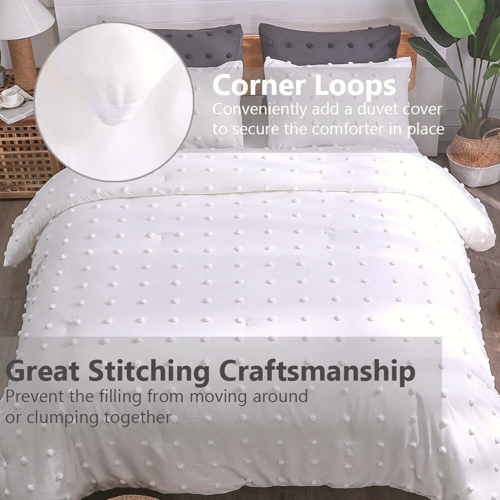Comforter Set, 2 Pieces- Soft Cotton Lightweight Comforter with 1 Pillowcase, Chenille Dots All Season Down Alternative Comforter Set for Bedding