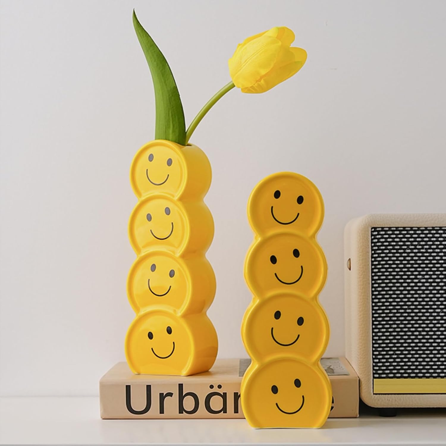 Smile Face Vase Yellow Ceramic Home Decor for Flowers and Plants,A Happy and Creative Small Vase Suitable for Modern Style, Good Mood.