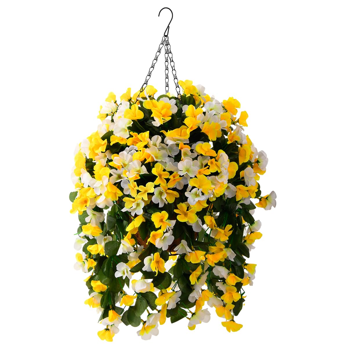 Hanging Flowers Basket for Outdoors Spring Decoration, Faux Silk Begonia in Planter Look Real UV Resistant for Outside