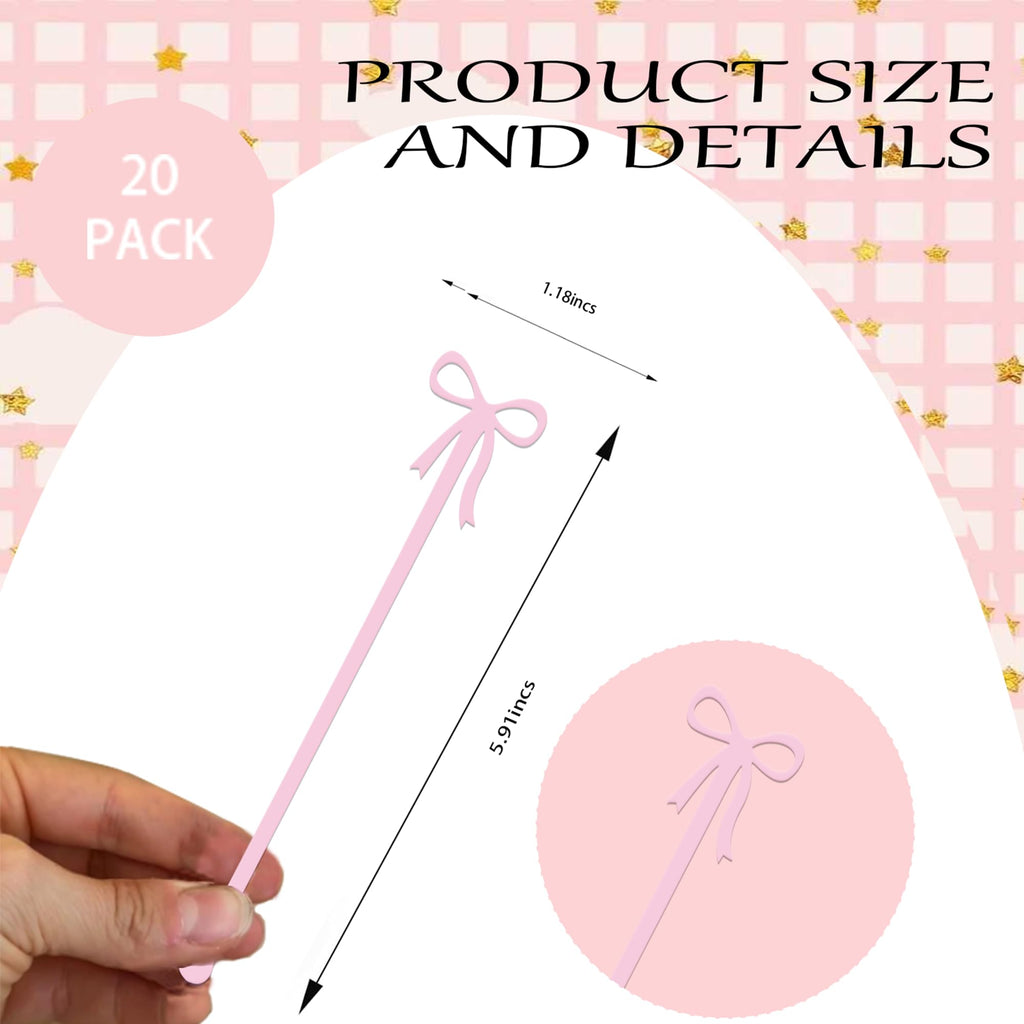Coquette 20 pcs Bow Drink Stirrers, Acrylic Drink Stirs for Bow Themed Party Decoration