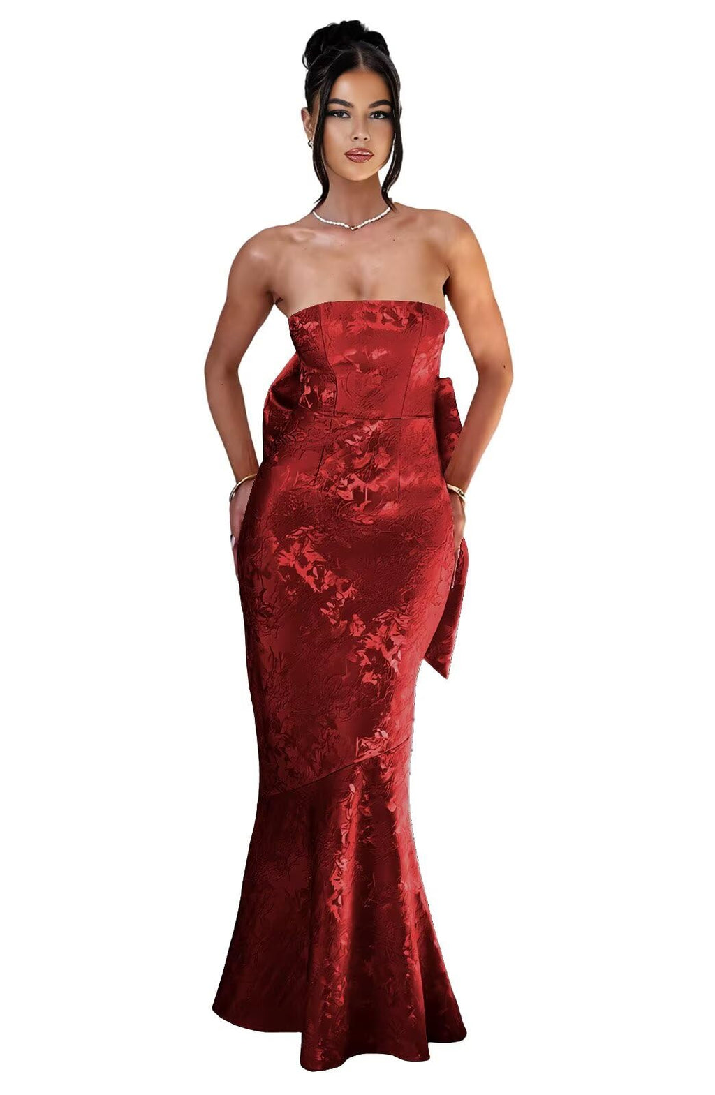 Strapless with Bow 3D Flower Mermaid Long Ball Gown Formal Dress