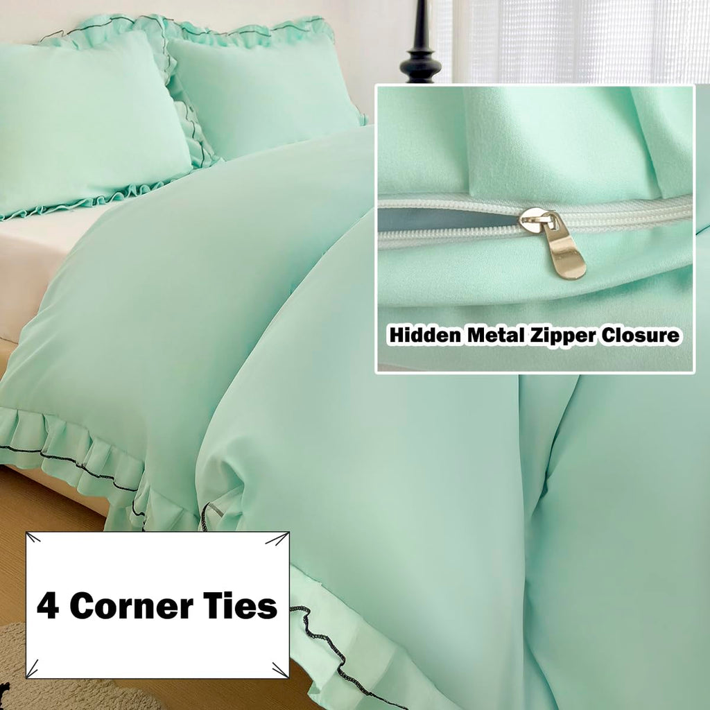 Chic Lace Bedding Set with Double Ruffle - 3 Pieces Luxury Princess Style Comforter Cover Soft Breathable