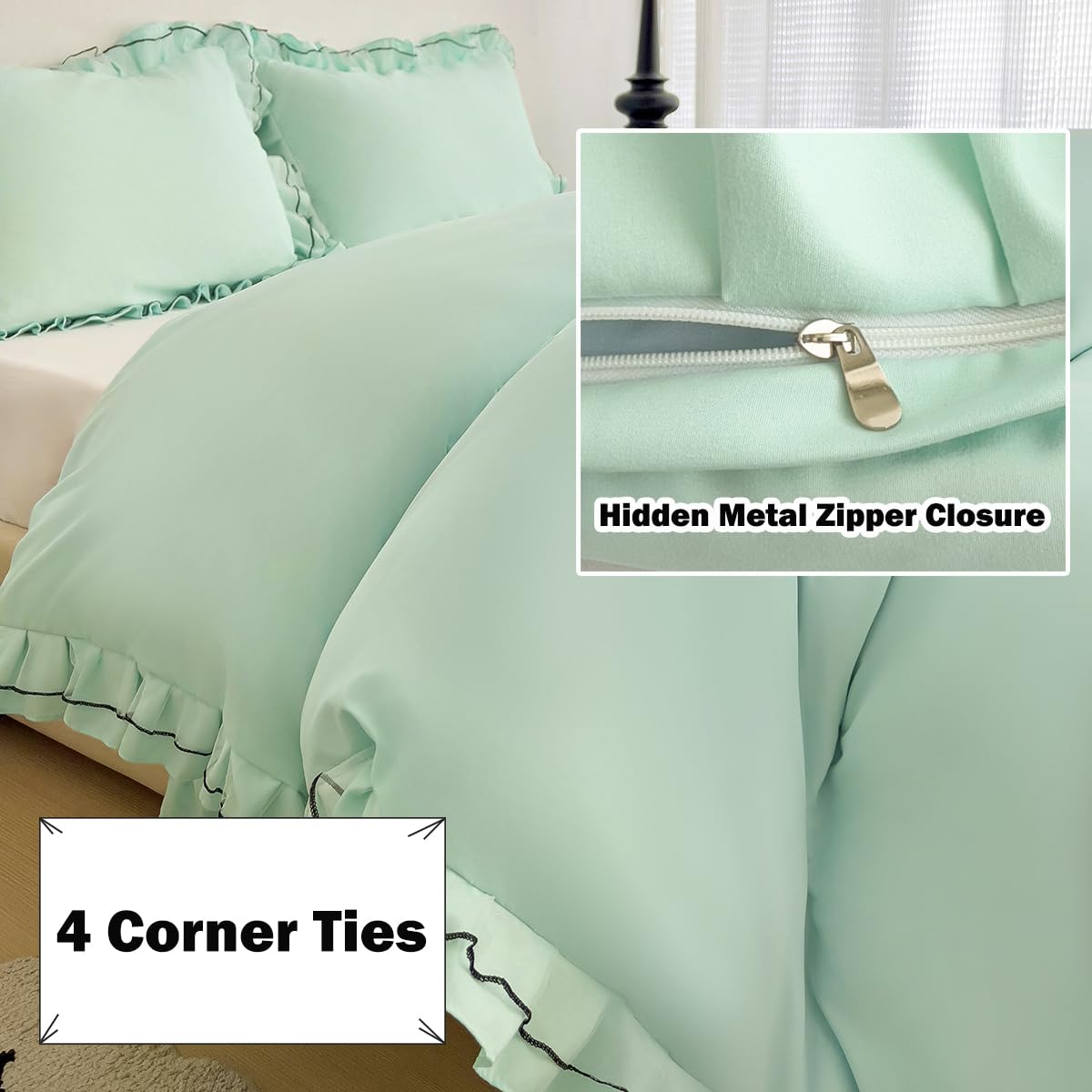 Chic Lace Bedding Set with Double Ruffle - 3 Pieces Luxury Princess Style Comforter Cover Soft Breathable