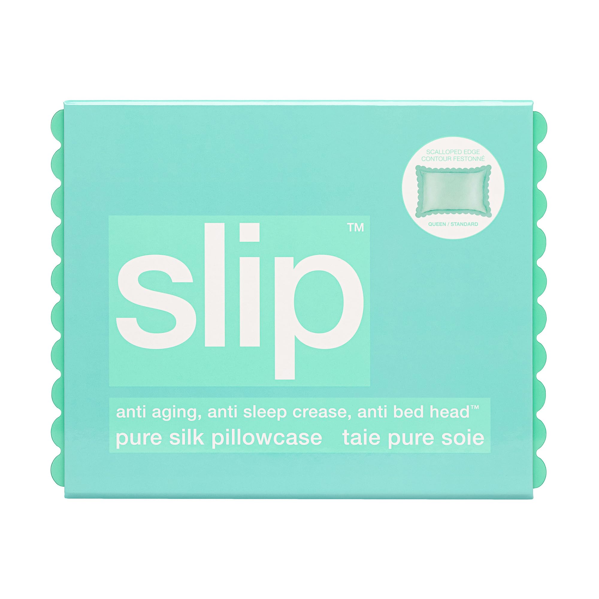 Pure Silk Pillow Case with Scalloped Edge - 100% Pure 22 Momme Mulberry Silk - Queen Size Standard Pillow Case - Anti-Aging, Anti-BedHead, Anti-Sleep Crease, Sunshade (20" x 30")