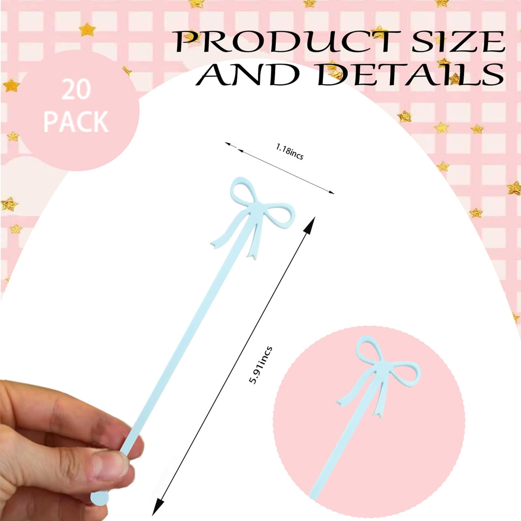 Coquette 20 pcs Bow Drink Stirrers, Acrylic Drink Stirs for Bow Themed Party Decoration