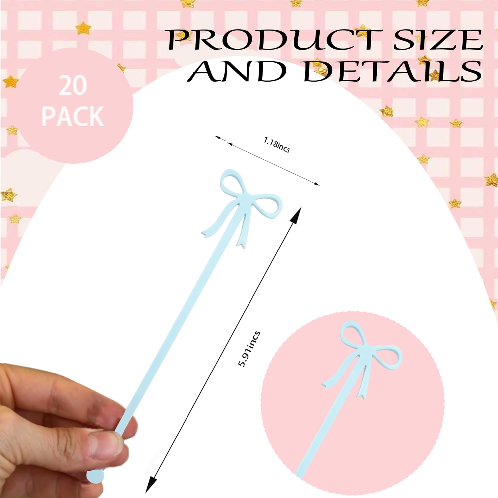 Coquette 20 pcs Bow Drink Stirrers, Acrylic Drink Stirs for Bow Themed Party Decoration