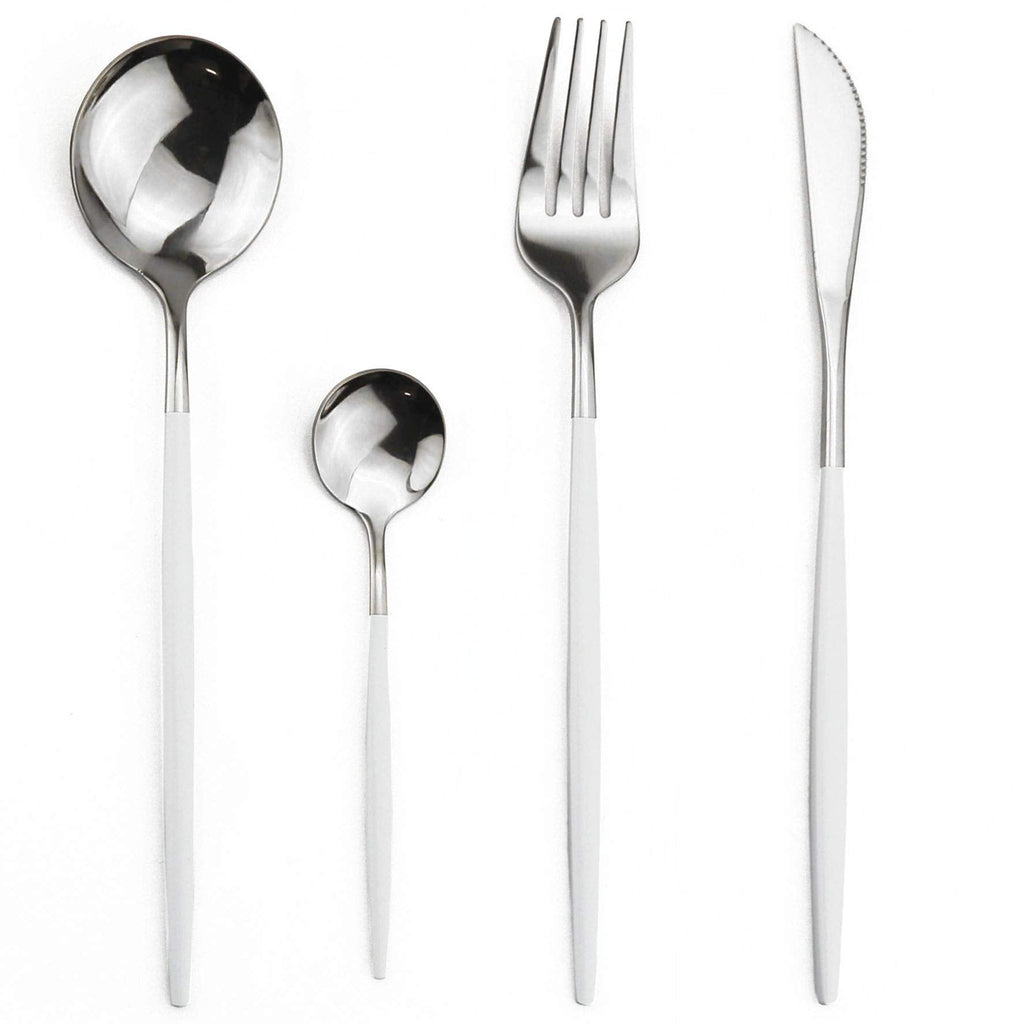 Stainless Steel Knife Fork Spoon Teaspoon Silverware Set, 24-Piece Flatware Set,