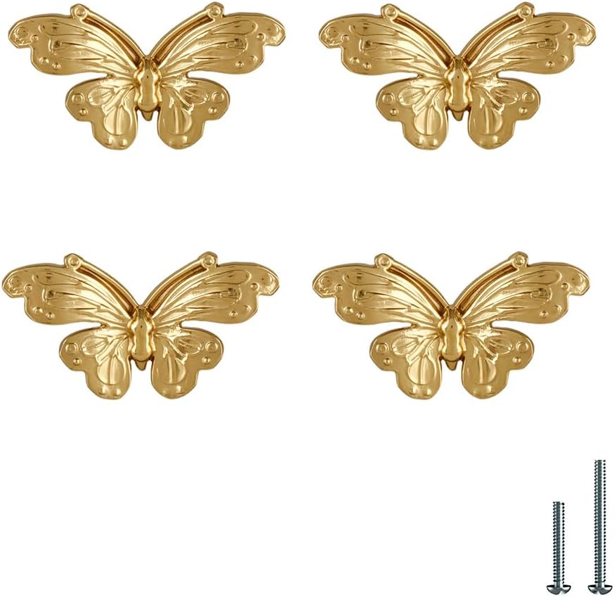 Gold 4 Pack Brass Knobs for Dresser, Drawers and Cabinet Decorative