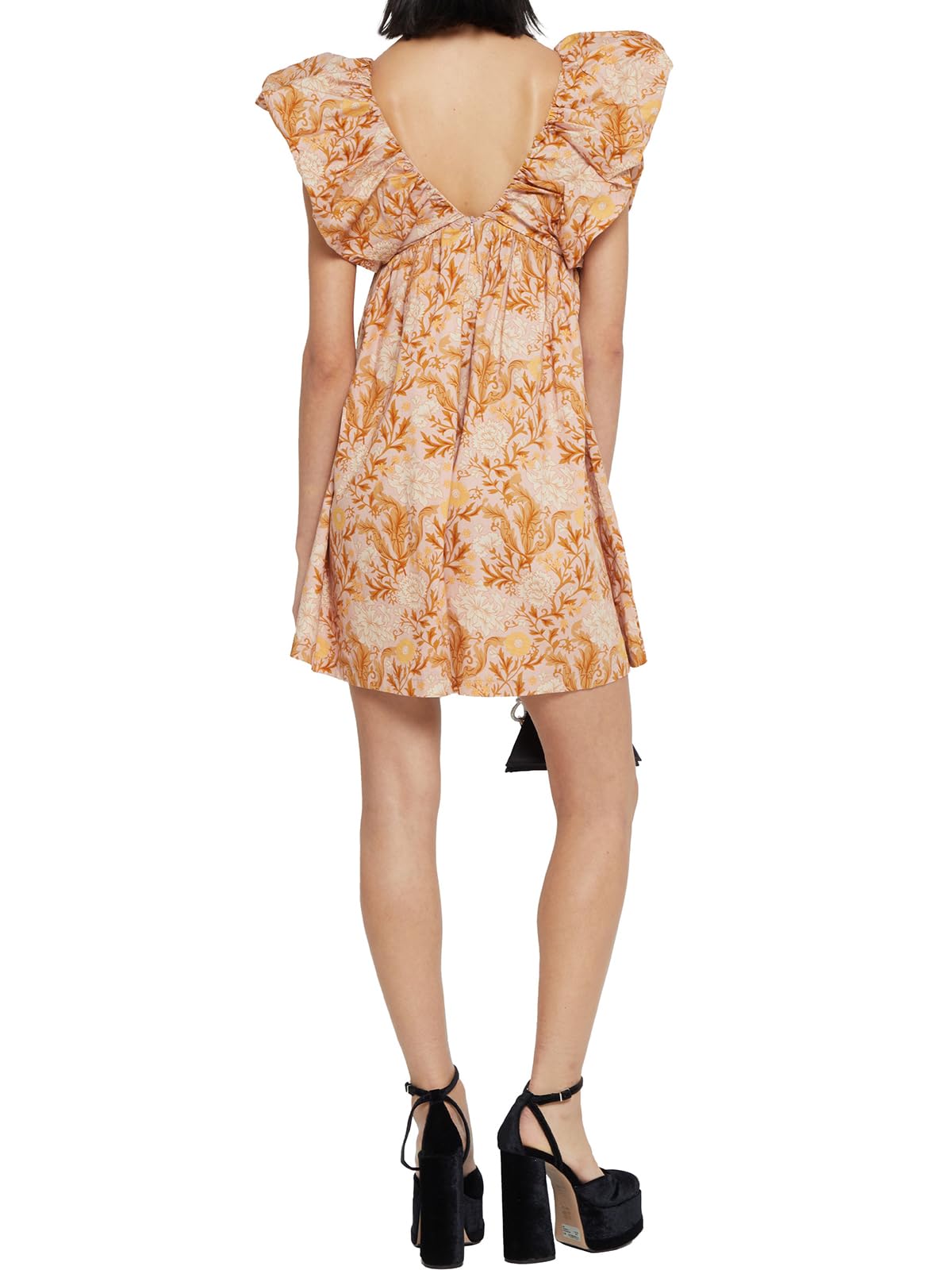 Women's Mini Dress V Neck Puff Sleeve Dress Short Babydoll Bow Dress