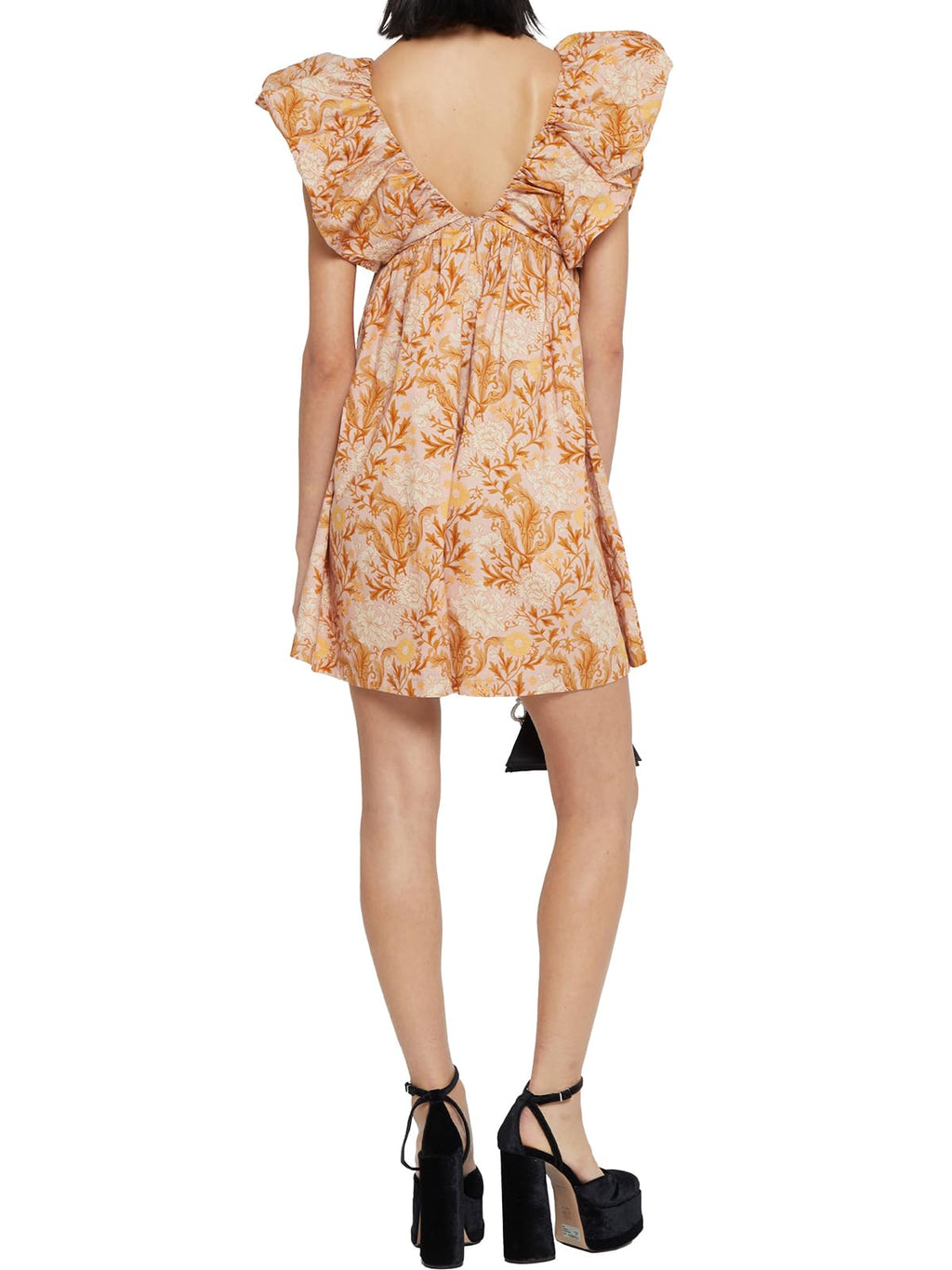 Women's Mini Dress V Neck Puff Sleeve Dress Short Babydoll Bow Dress