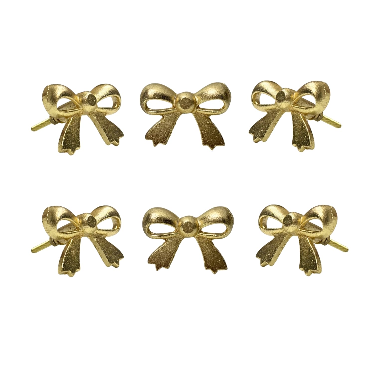Set of 6 Metal Door Knobs - Decorative Door Knobs Bow Tie Handle with Screw | Cupboard Drawer Wardrobe Pulls (2.25" x 1.25" x 1.1") Gold