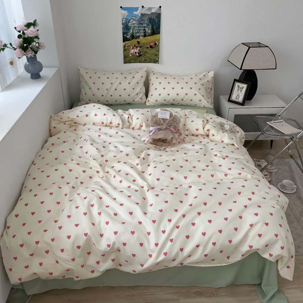 Duvet Cover Printed Bedding Set 3Pcs Girls Kawaii Pattern Comforter Cover with Zipper Closure Soft Breathable Microfiber