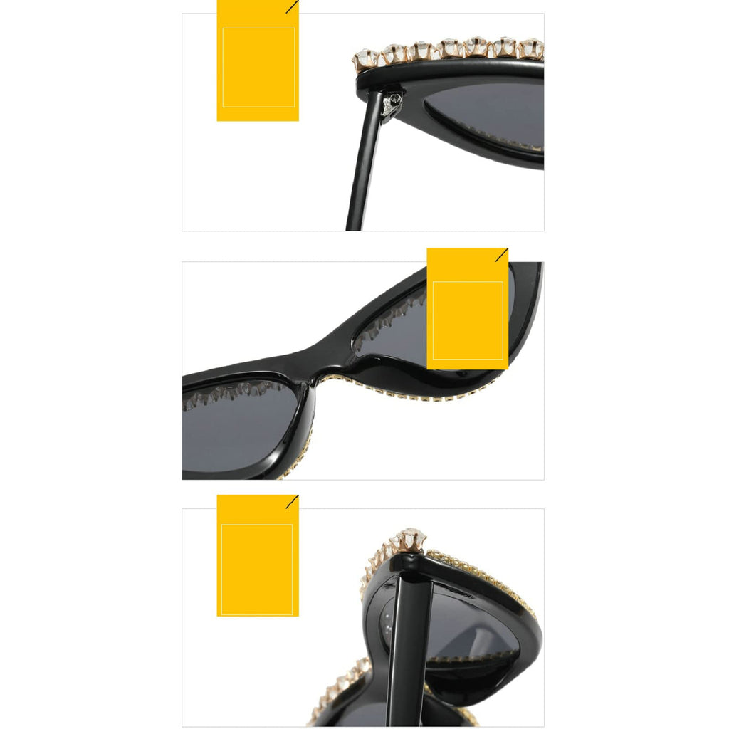 Coquette Bling Sunglasses Crystal Rhinestone Shades Retro Half Rim Women Cat Eyewear