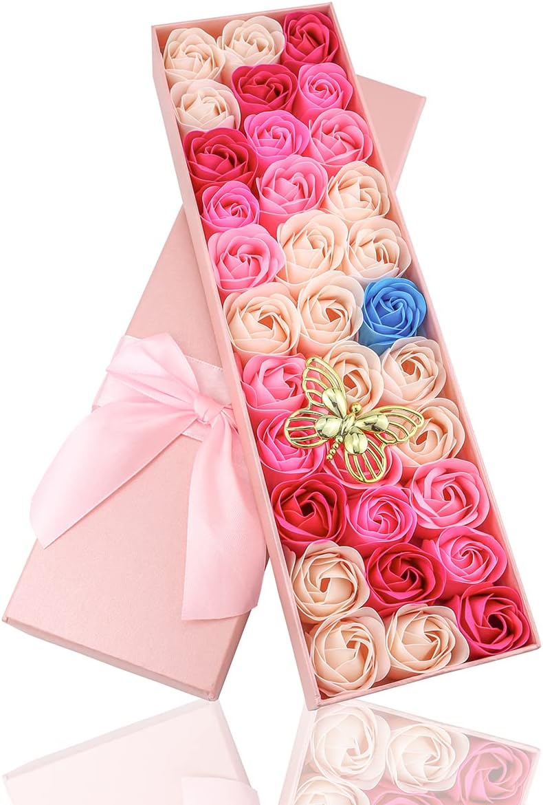 Floral Scented Bath Soap Rose Flower Petals, Plant Essential Oil Rose Soap Set 33 PCS