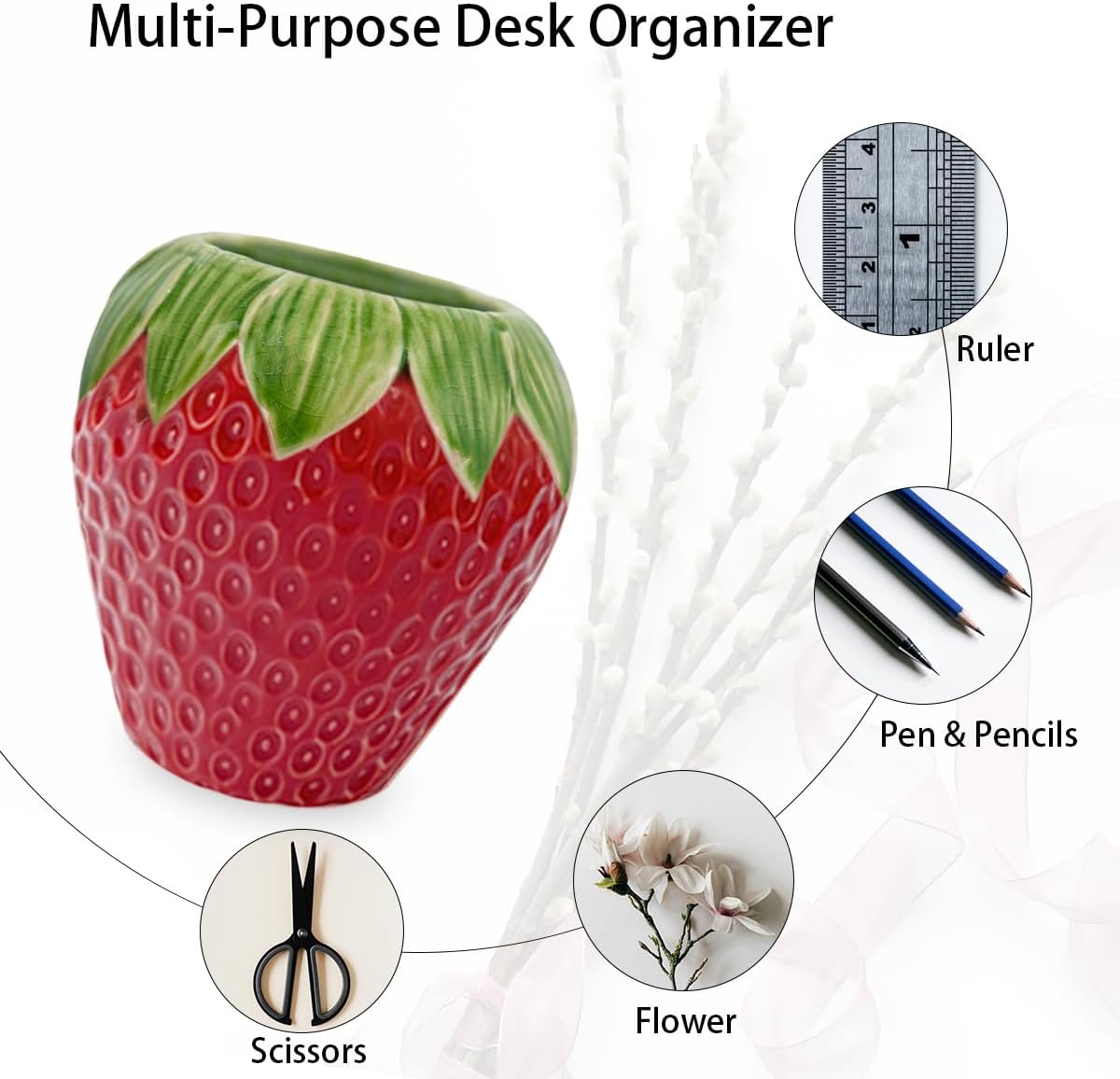 Red Ceramic Strawberry Vase, Cute Fresh Flowers Vases