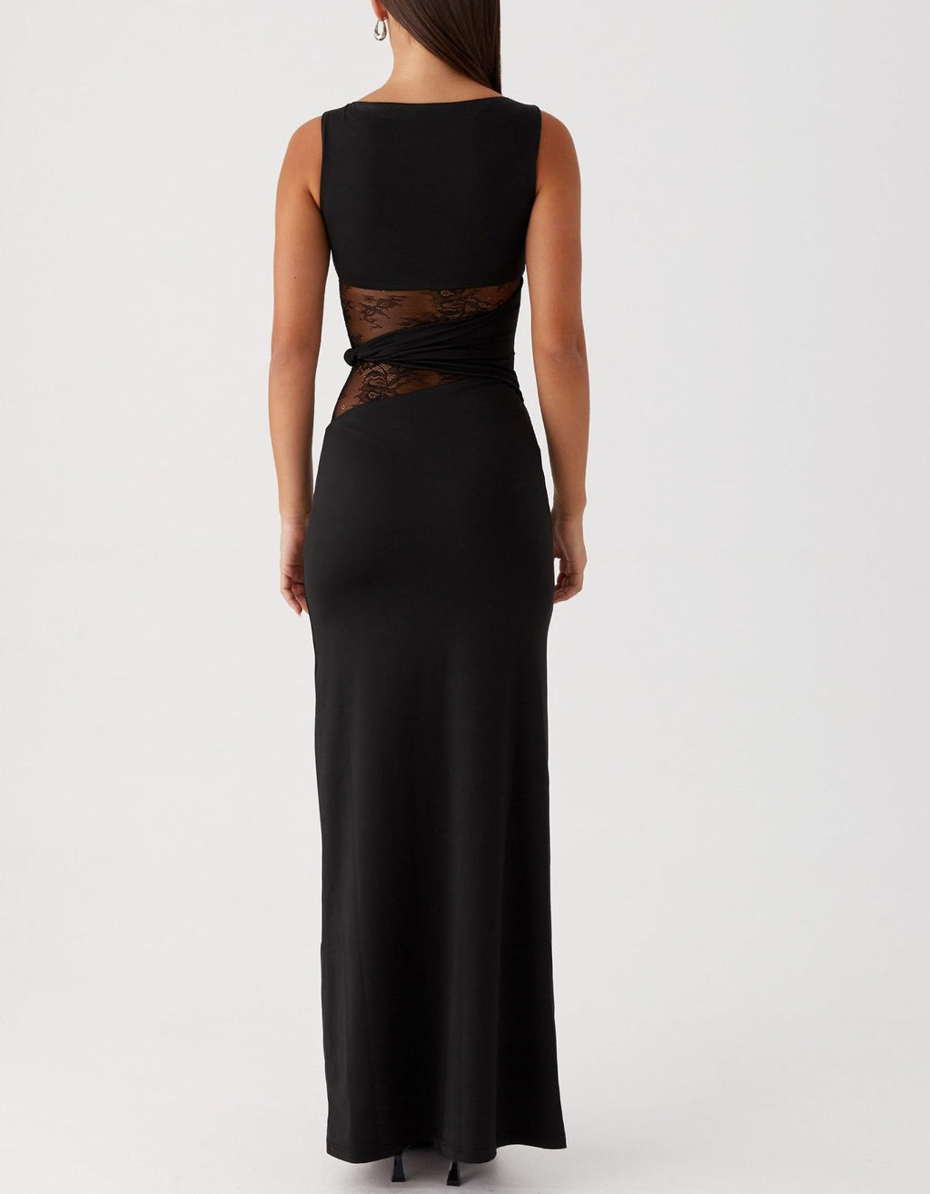 Women Satin Bodycon Maxi Dress Y2K Lace Patchwork Sleeveless Dress Backless Cutout Long Lace Dress Elegant