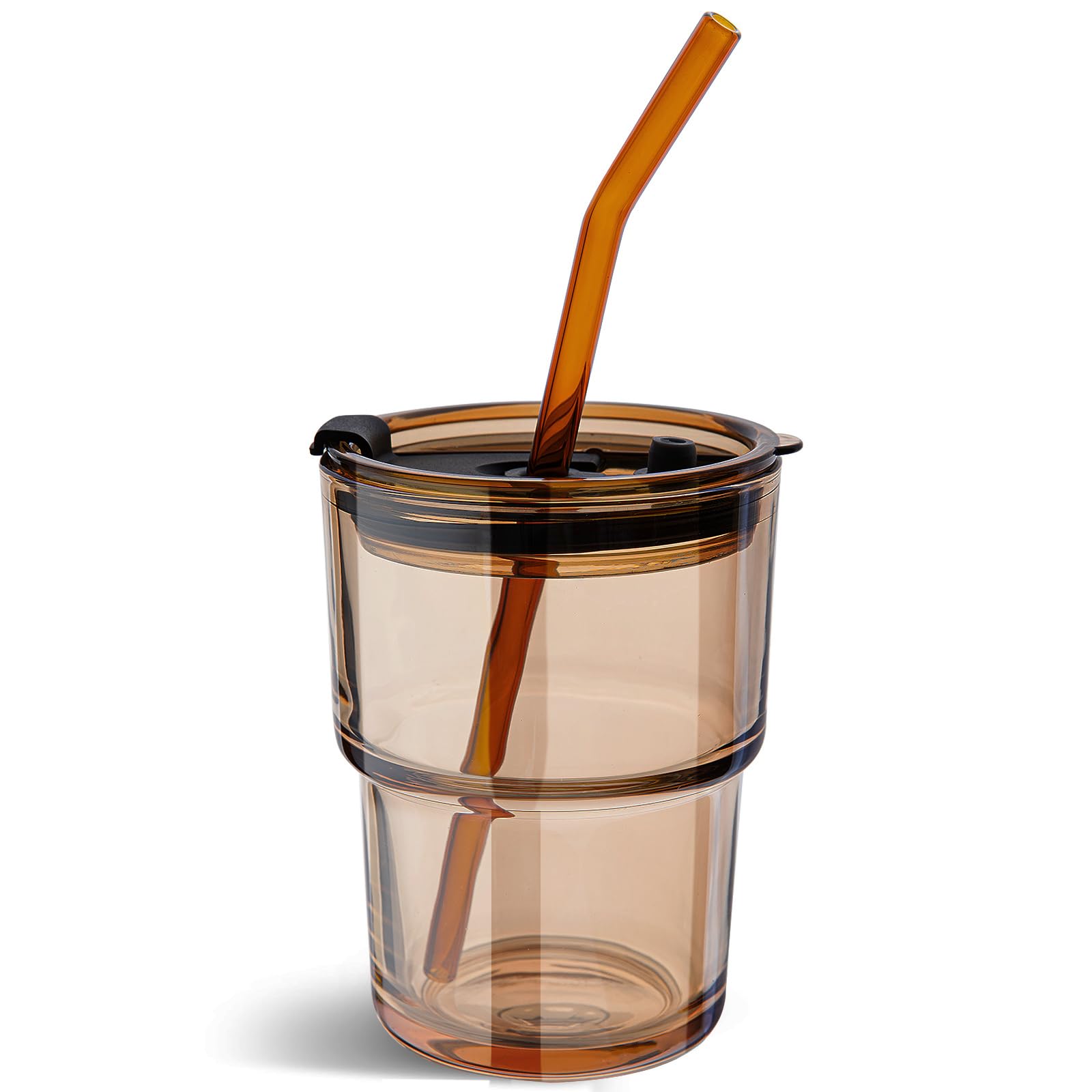 Glass Tumbler with Straw and Lid, Reusable Iced Coffee Cup Tumbler, Cute Glass Cups 13oz