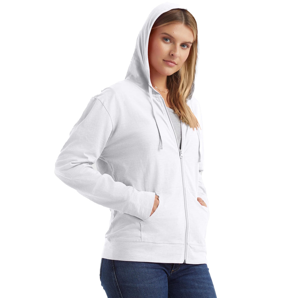 Women's Slub Knit Full-Zip Hoodie, Textured Cotton Zip-Up T-Shirt Hoodie