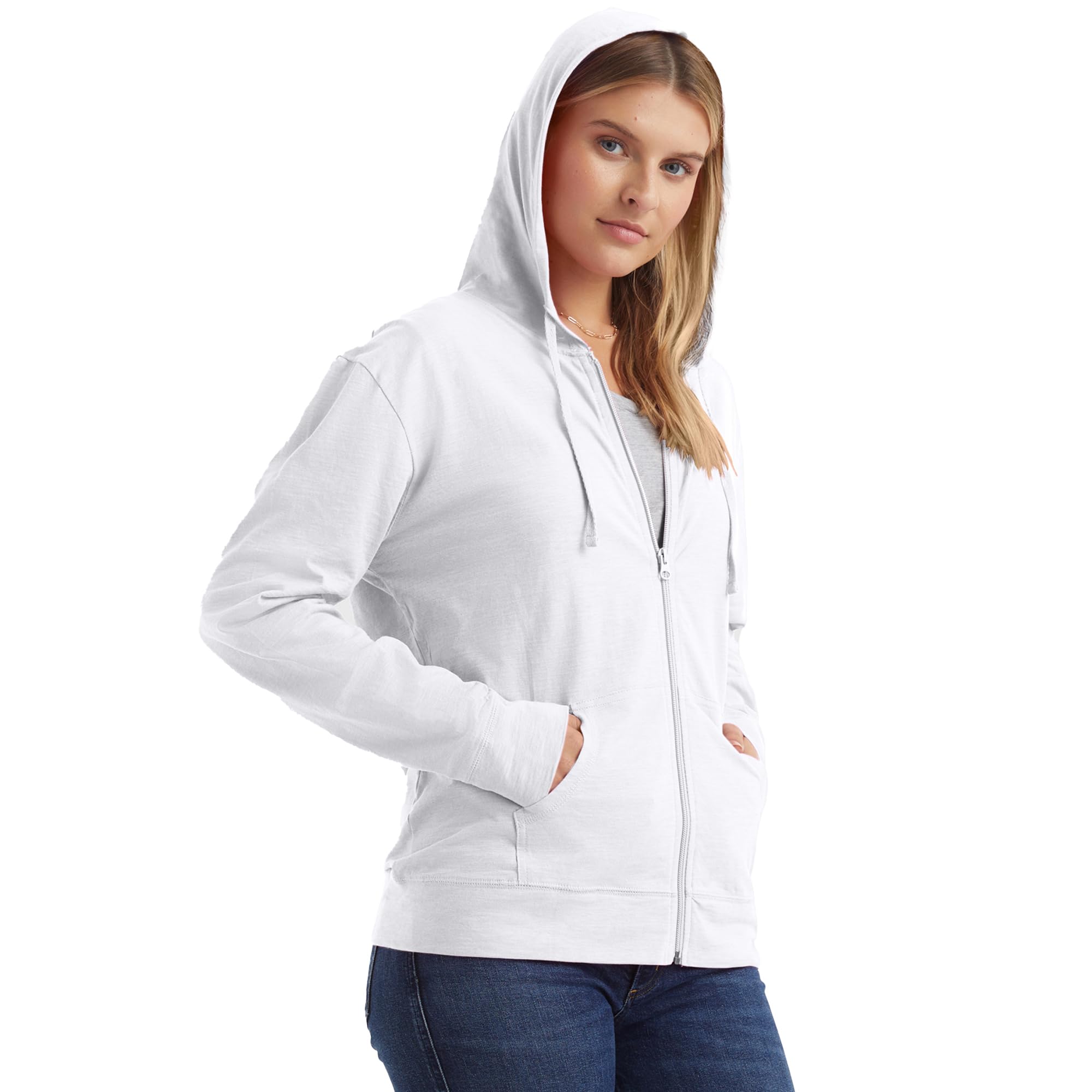 Women's Slub Knit Full-Zip Hoodie, Textured Cotton Zip-Up T-Shirt Hoodie