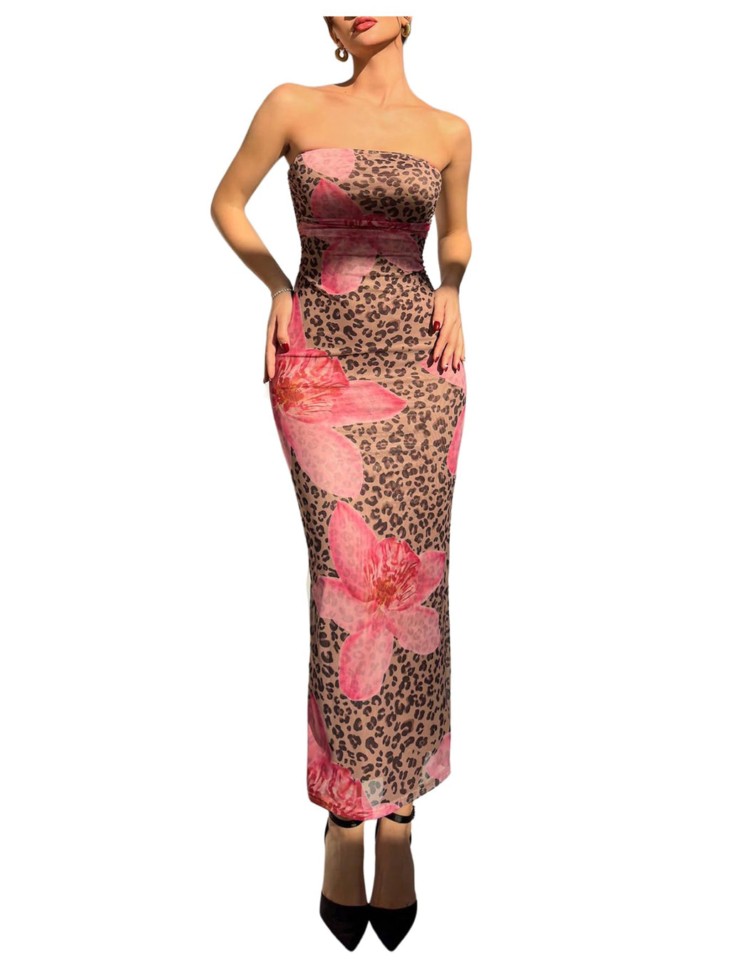 Women's Floral Strapless Bodycon Maxi Dress Summer Tube Top Dresses