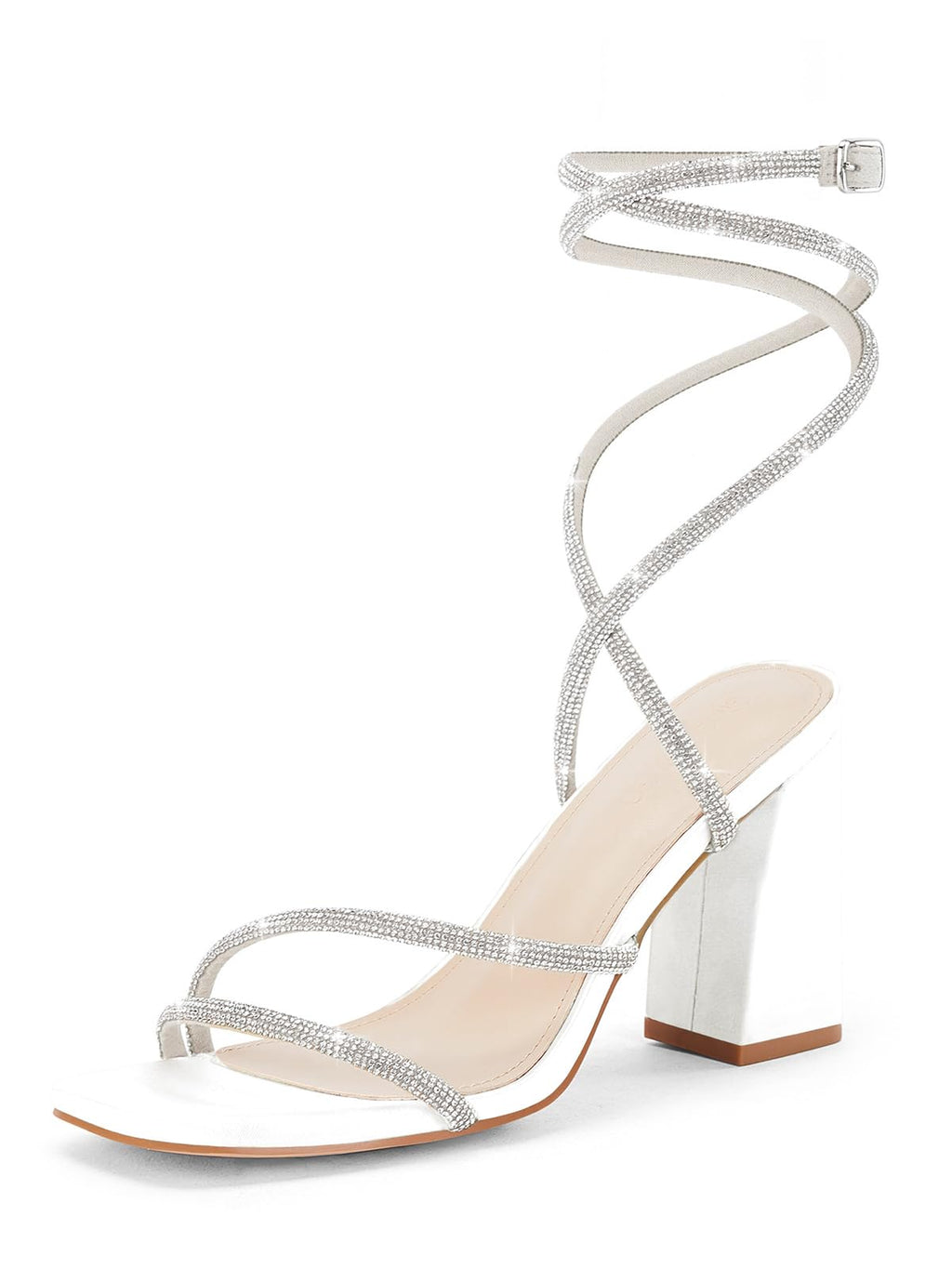 Womens Lace Up Chunky Heels Rhinestone Sandals Square Open Toe High Block Heeled