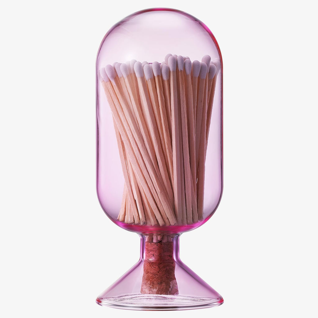 Includes 100 Match Sticks Glass Match Cloche with Striker - with Cork Stopper - 6.7" H X 3"