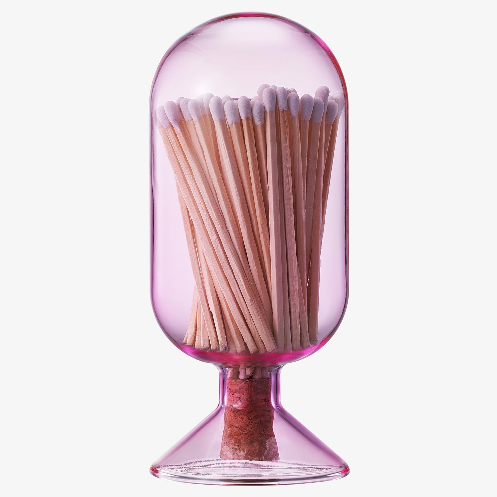 Includes 100 Match Sticks Glass Match Cloche with Striker - with Cork Stopper - 6.7" H X 3"