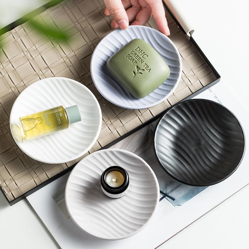 Chic Round Soap Dish, Modern Minimalist Striped Design Ceramic Tray