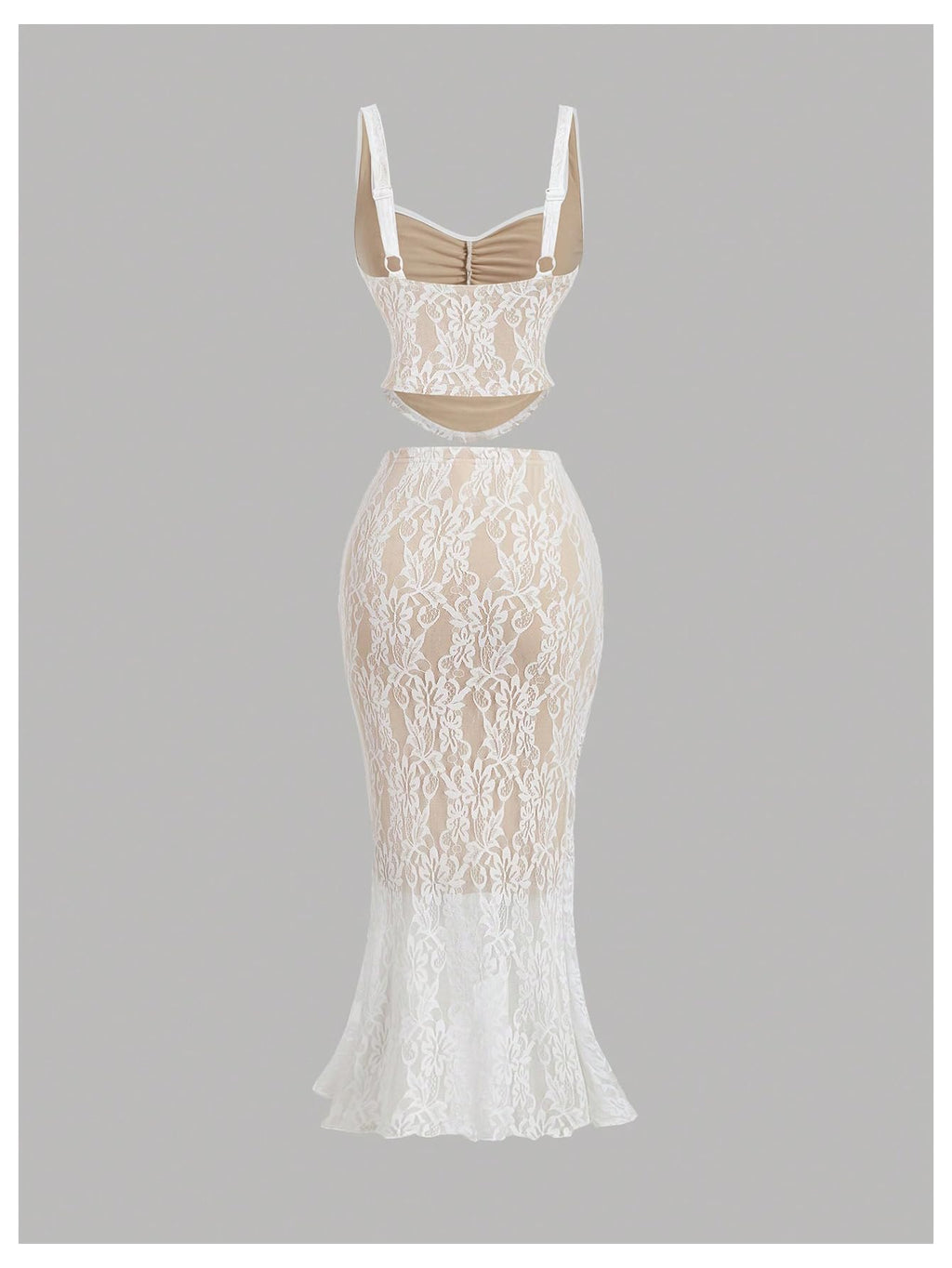 Women's Coquette Floral Lace Skirt Set 2 Piece Sleeveless Top and Bodycon Fishtail Skirt