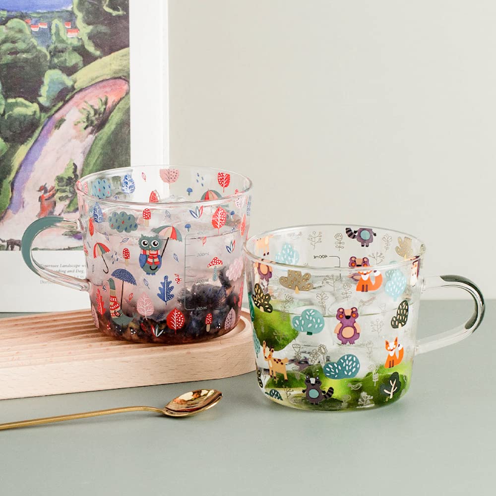 Forest Party Clear Glass Mug with Handles 17oz Cute Glass Measuring Cup