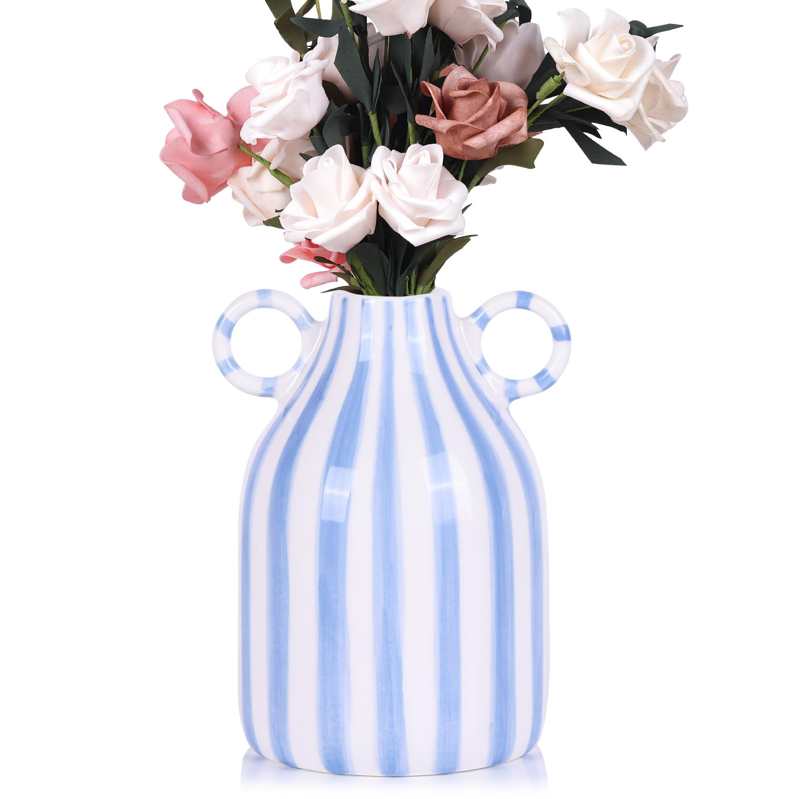 Ceramic Striped Vase with Handle, Modern Minimalist Bohemian, Nordic Decor Vase