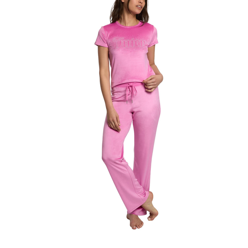 Juicy Couture Women's 2-Piece Velvet Fleece Lounge Sleepwear Set â€?Short Sleeve Shirt and Pants